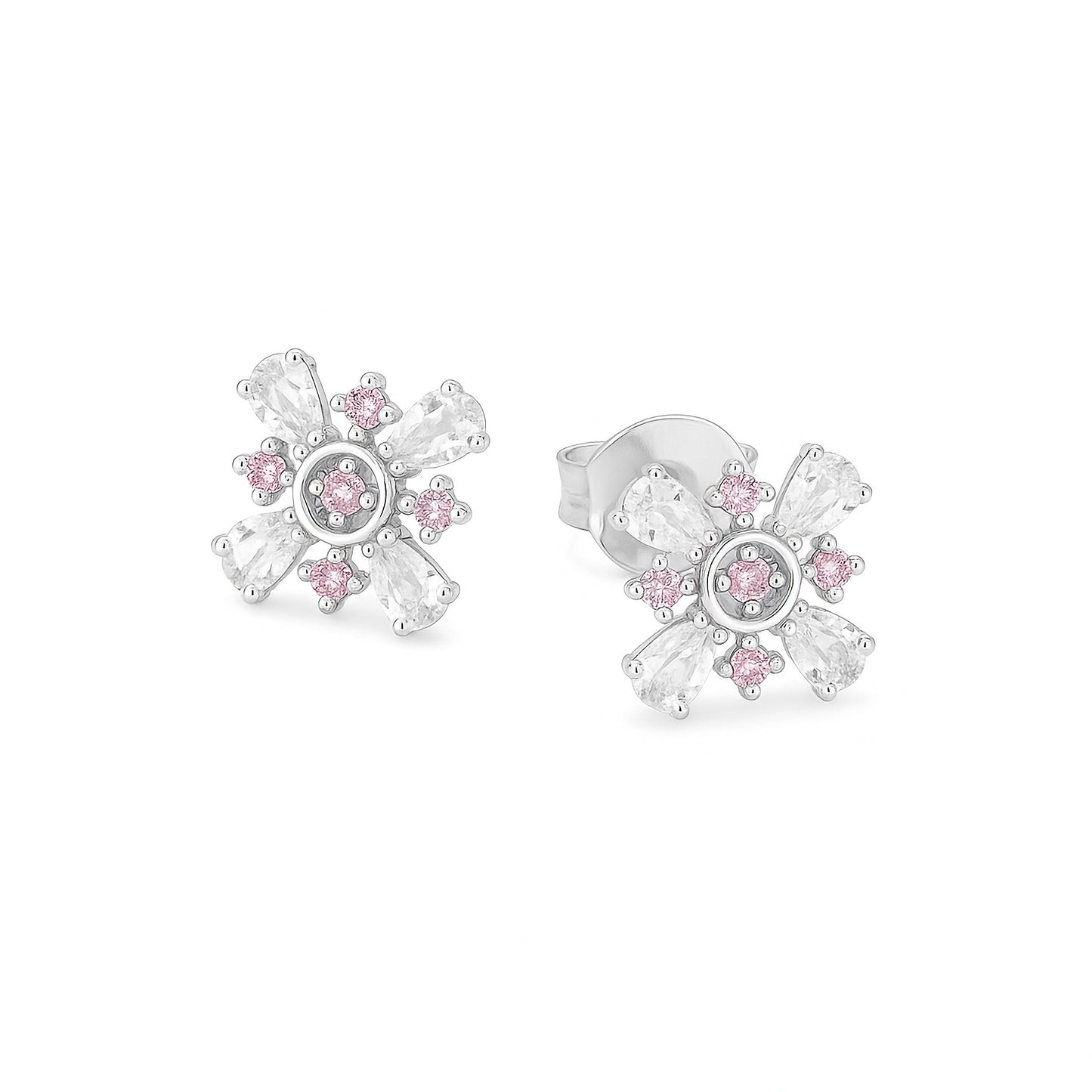 White Topaz & Pink Tourmaline Lotus Studs