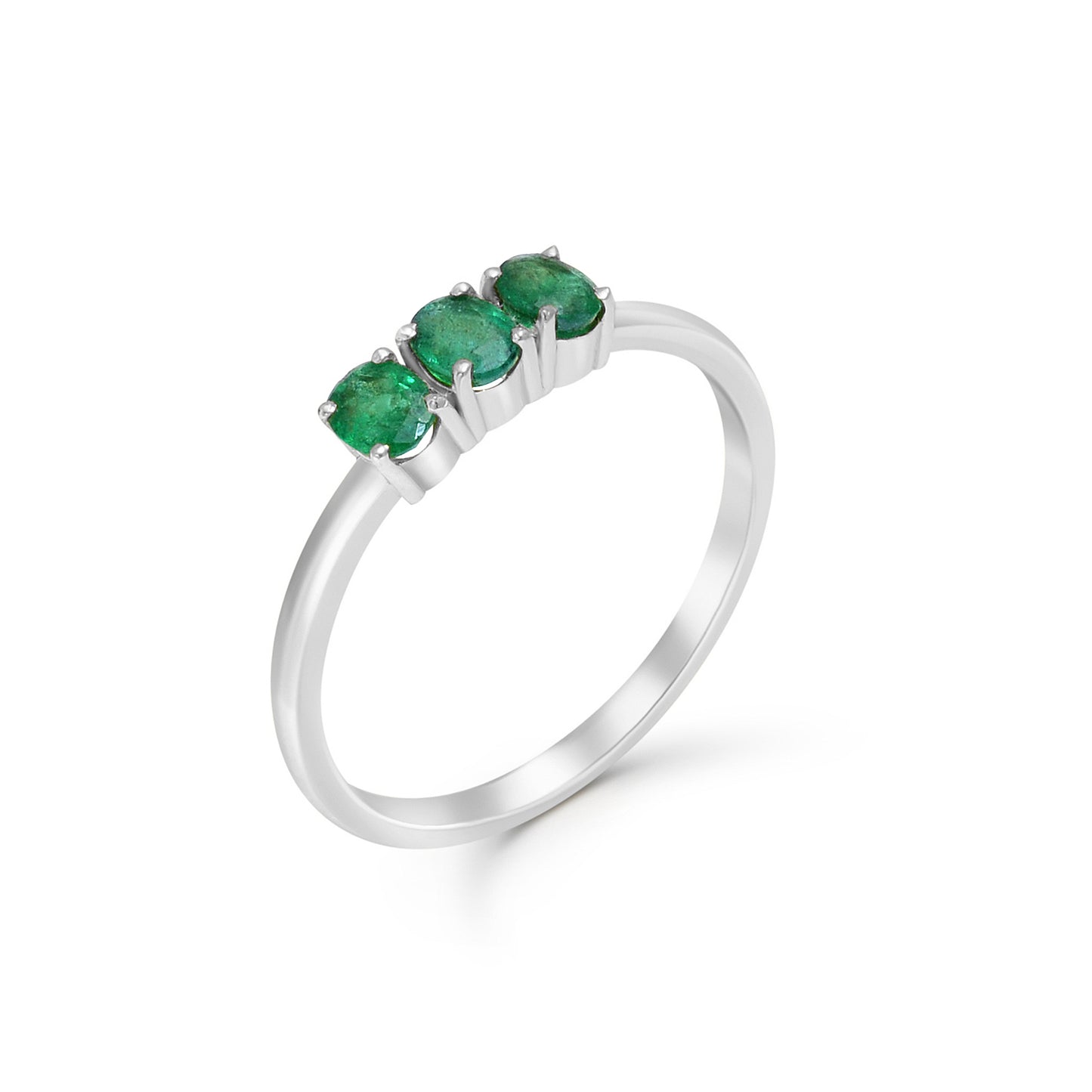 Oval Emerald Tri-Stone Ring