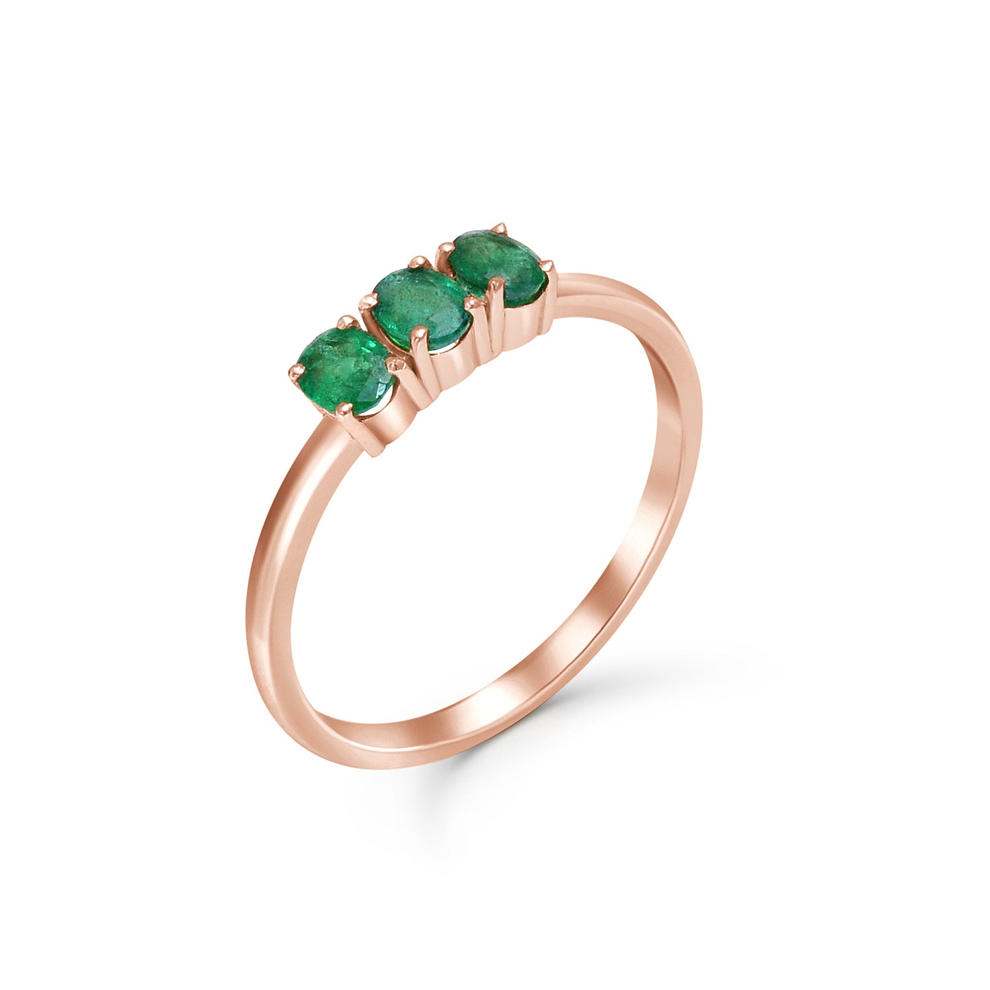 Oval Emerald Tri-Stone Ring