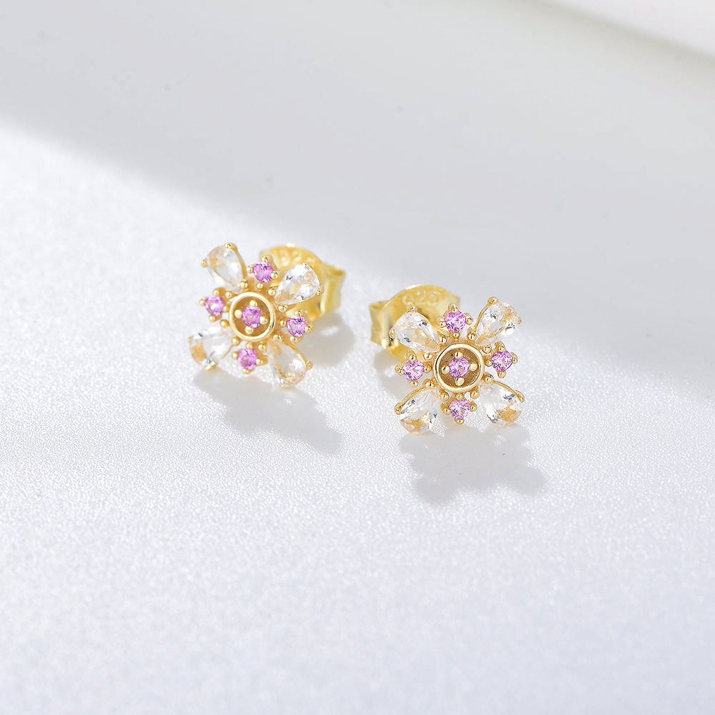 White Topaz & Pink Tourmaline Lotus Studs