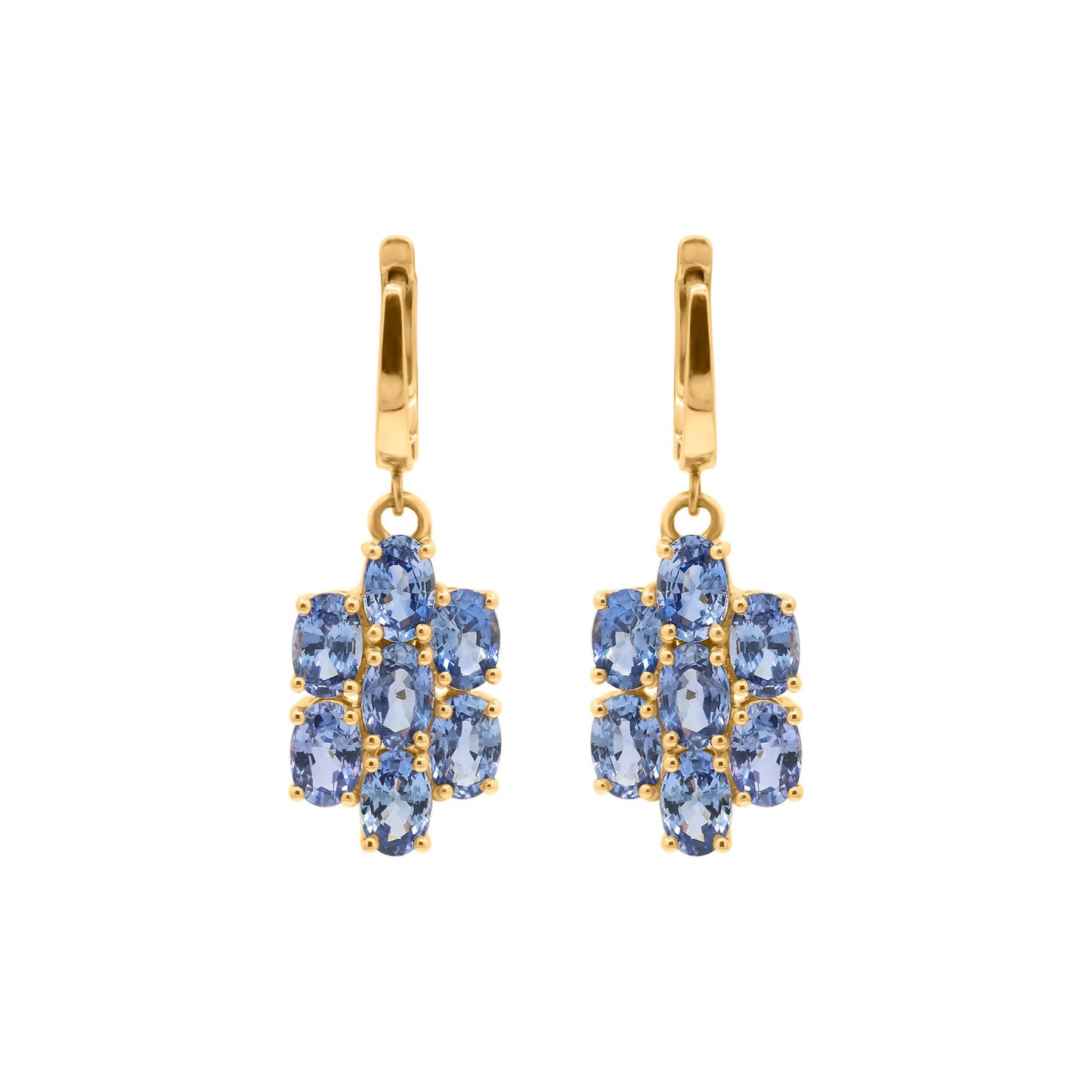 Seven Oval Shaped Blue Sapphire Gemstone Dangle Earrings