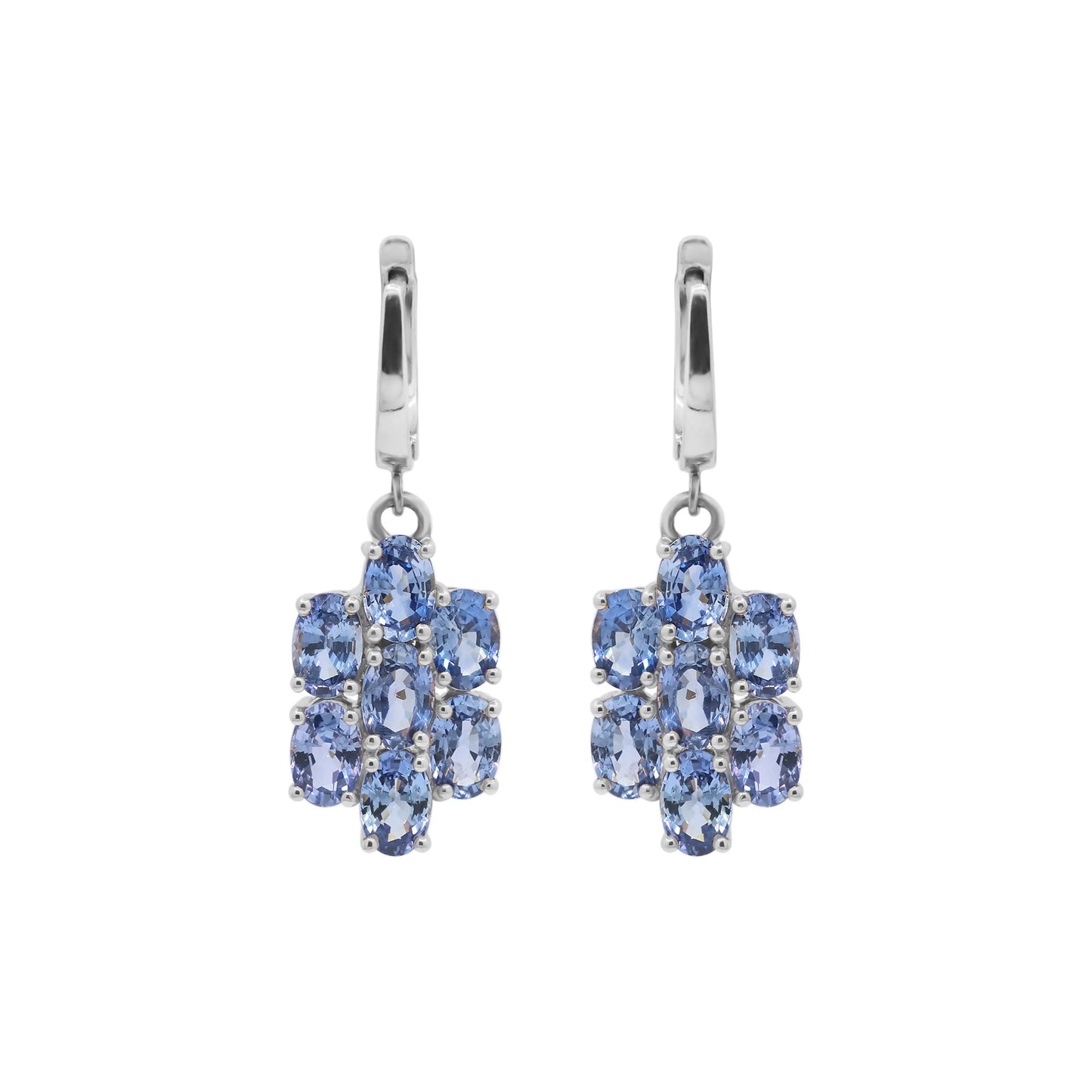 Seven Oval Shaped Blue Sapphire Gemstone Dangle Earrings