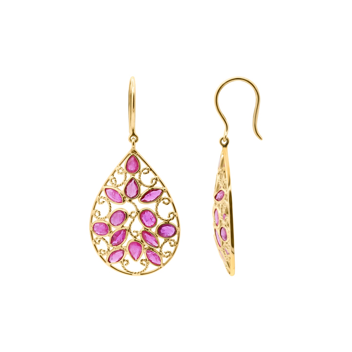 Precious Floral Motif Ruby Drop Dangle Earrings