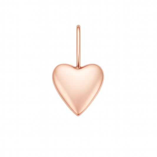 Rose gold solid heart charm pendant on a white background