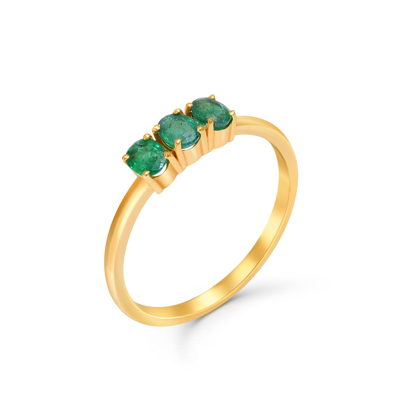 Oval Emerald Tri-Stone Ring