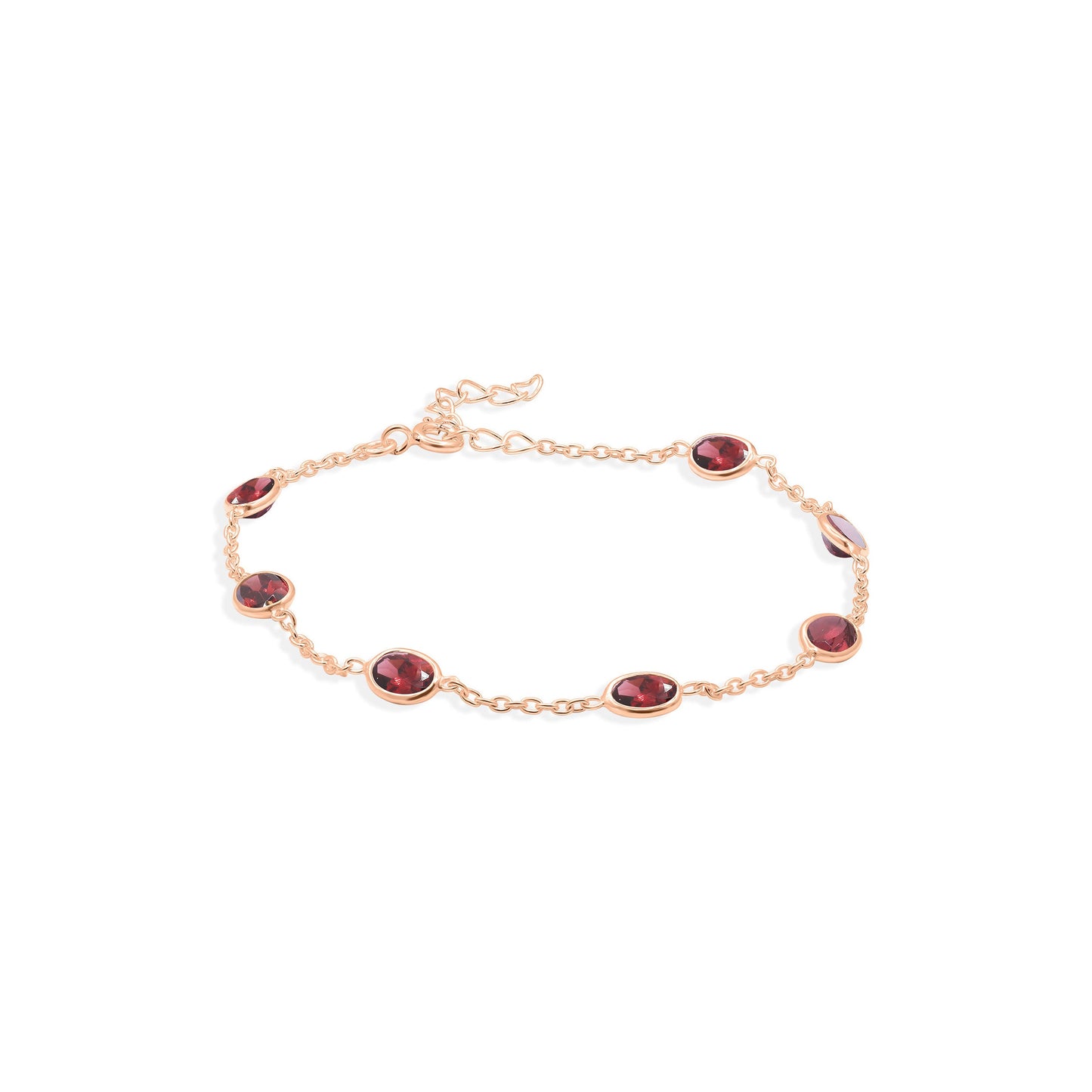 Glamour Linked Garnet Gemstone Bracelet in Sterling Silver