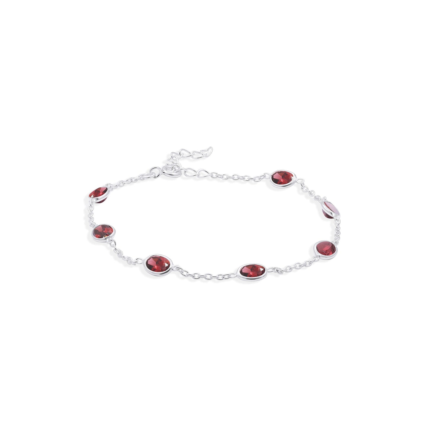 Glamour Linked Garnet Gemstone Bracelet in Sterling Silver