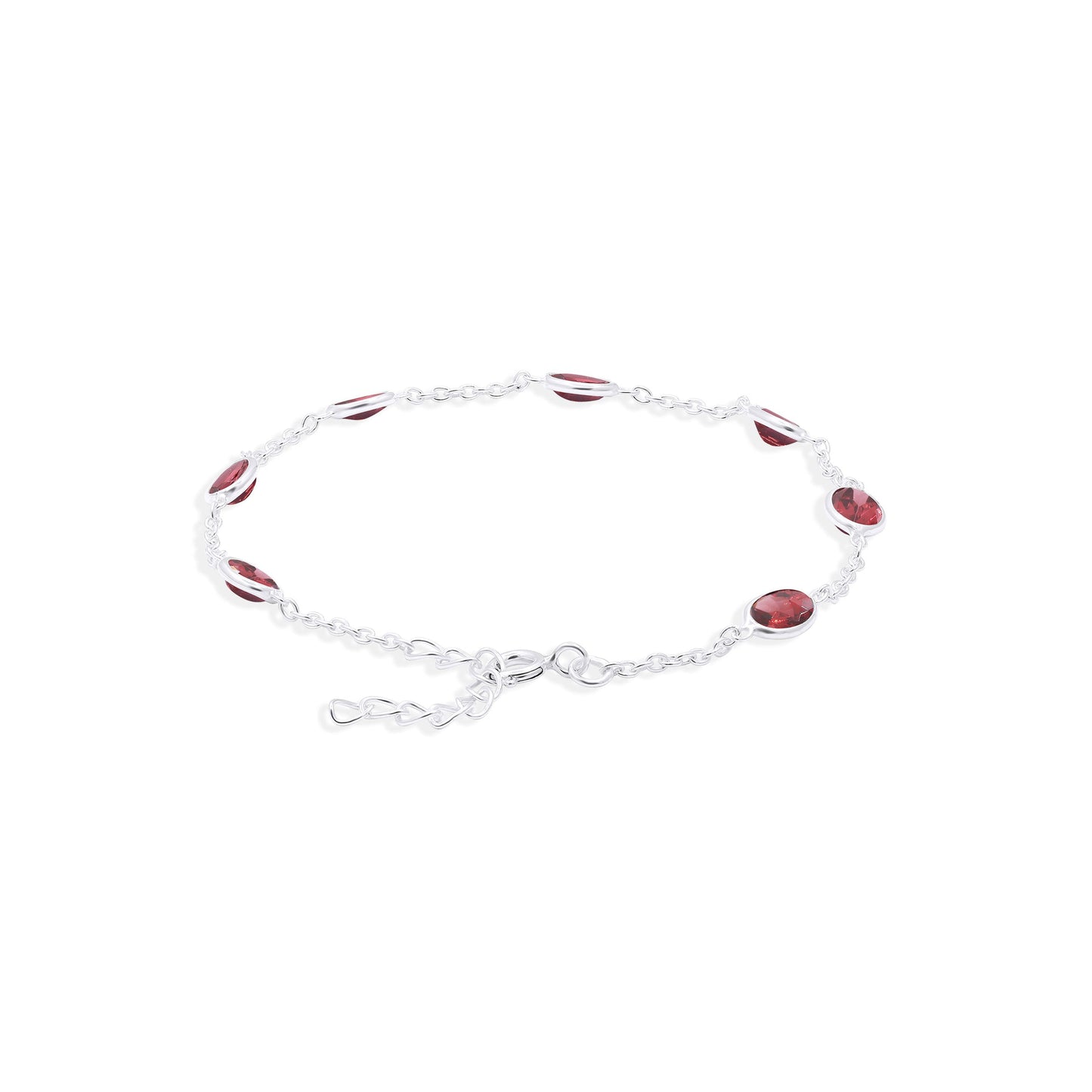 Glamour Linked Garnet Gemstone Bracelet in Sterling Silver