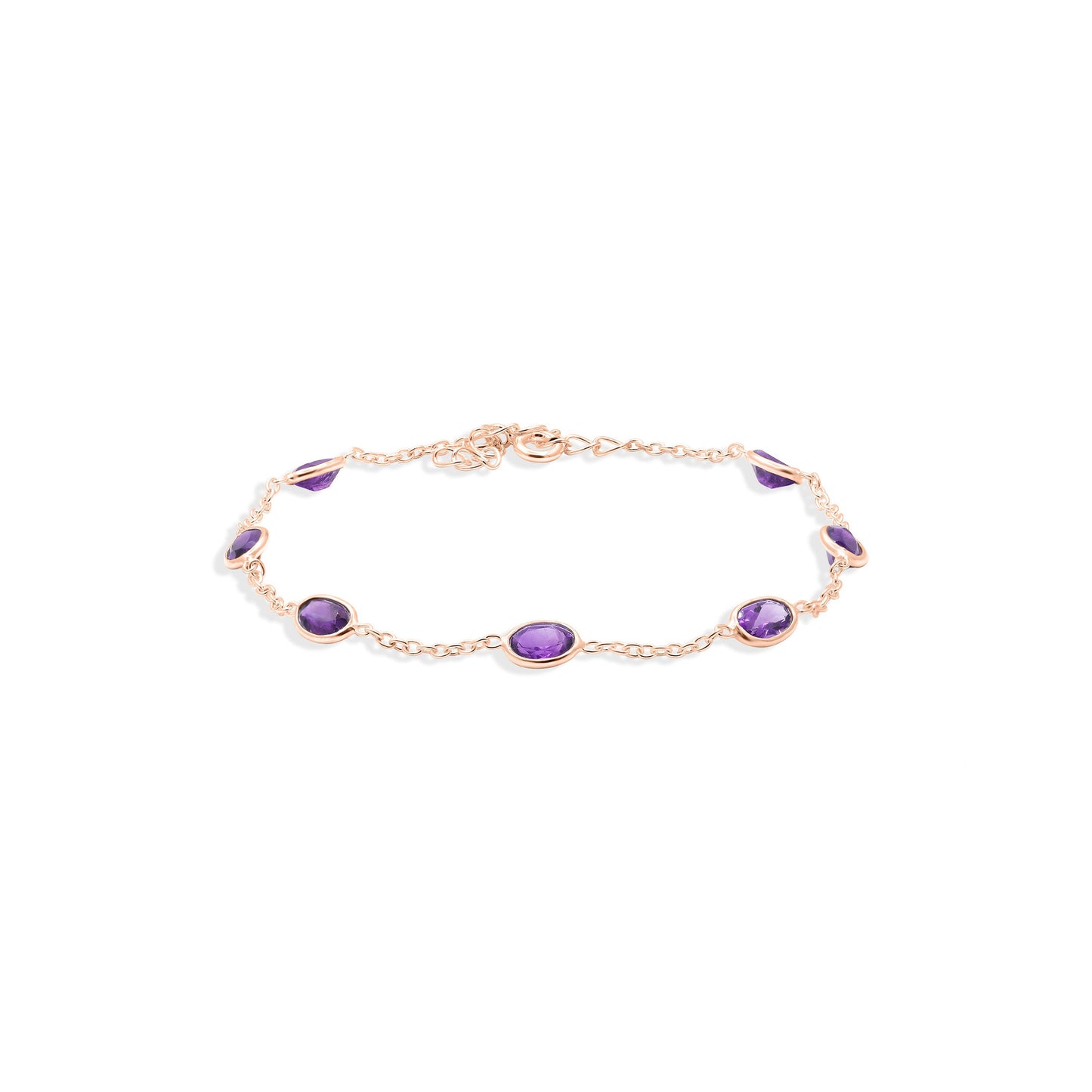Majestic Linked Amethyst Gemstone Bracelet in Sterling Silver