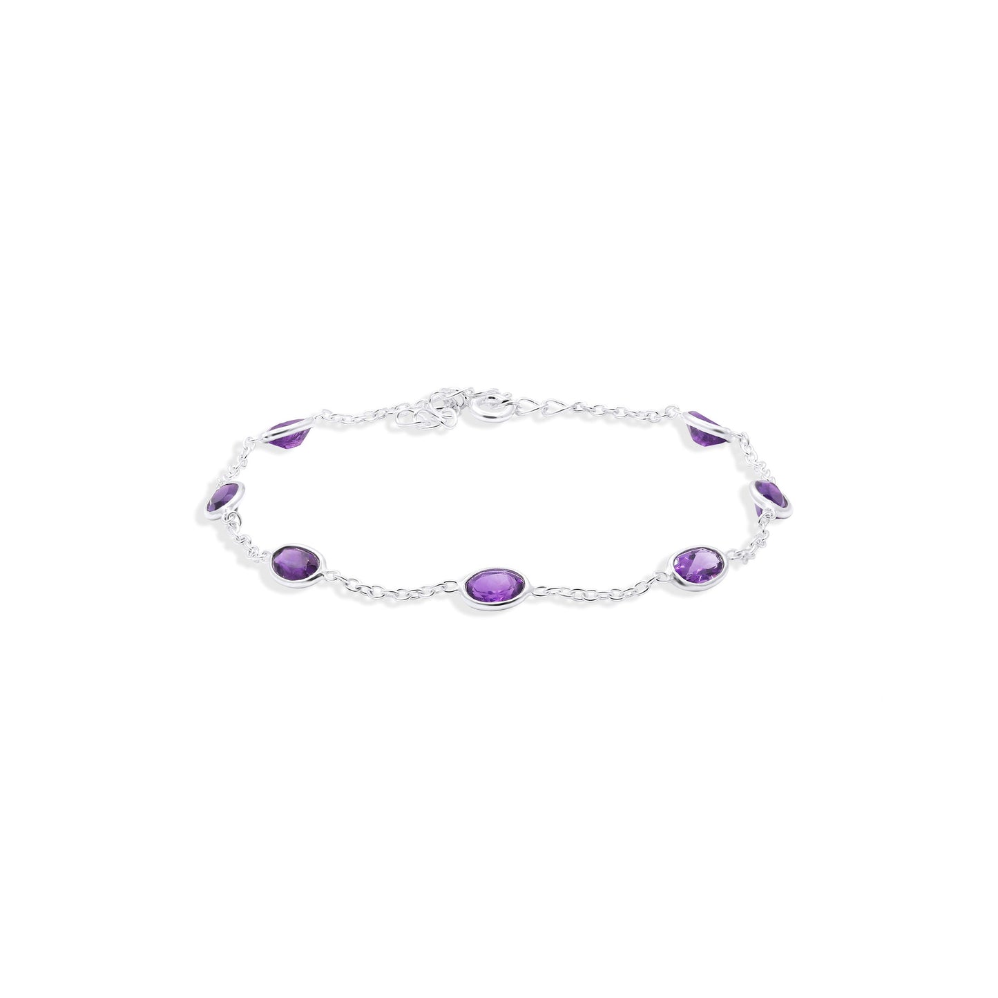 Majestic Linked Amethyst Gemstone Bracelet in Sterling Silver