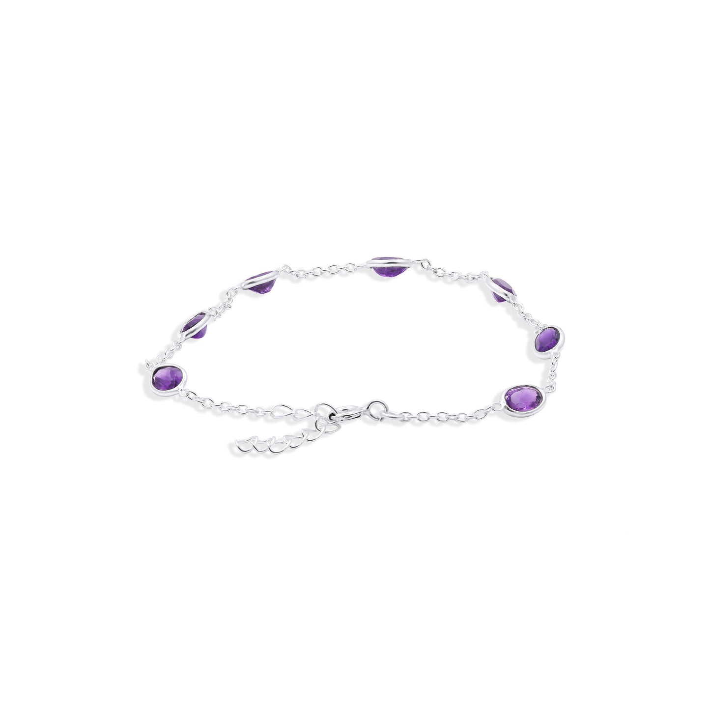 Majestic Linked Amethyst Gemstone Bracelet in Sterling Silver