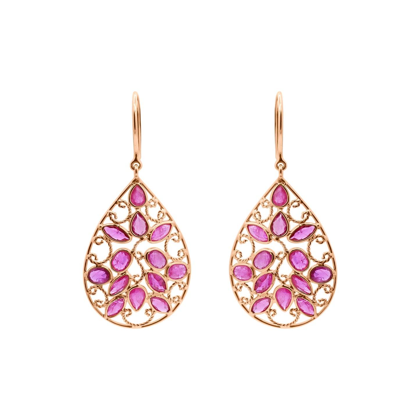 Precious Floral Motif Ruby Drop Dangle Earrings