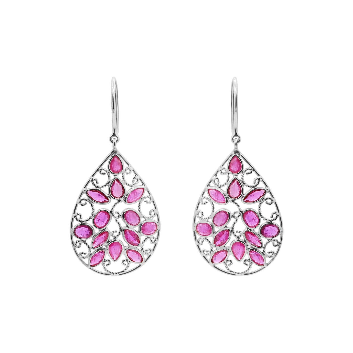 Precious Floral Motif Ruby Drop Dangle Earrings