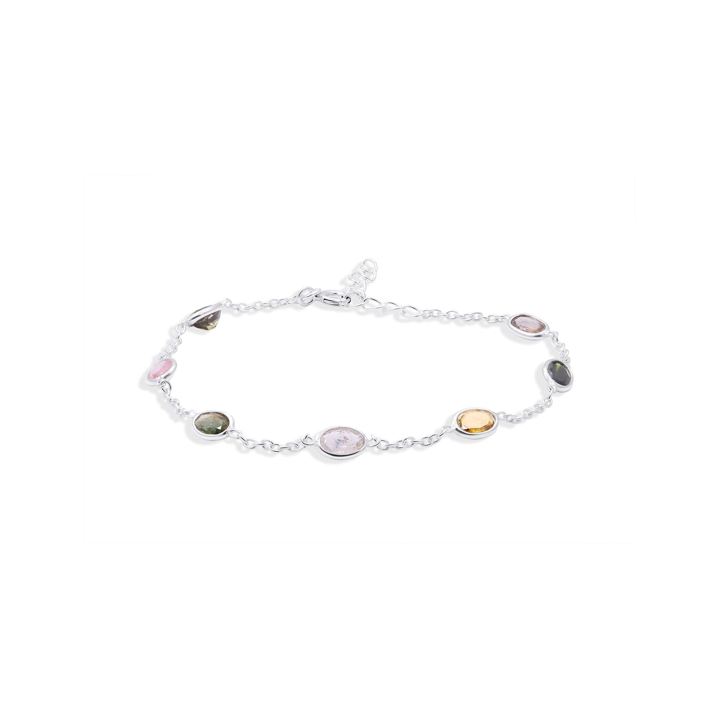Rainbow Linked Tourmaline Bracelet in Sterling Silver