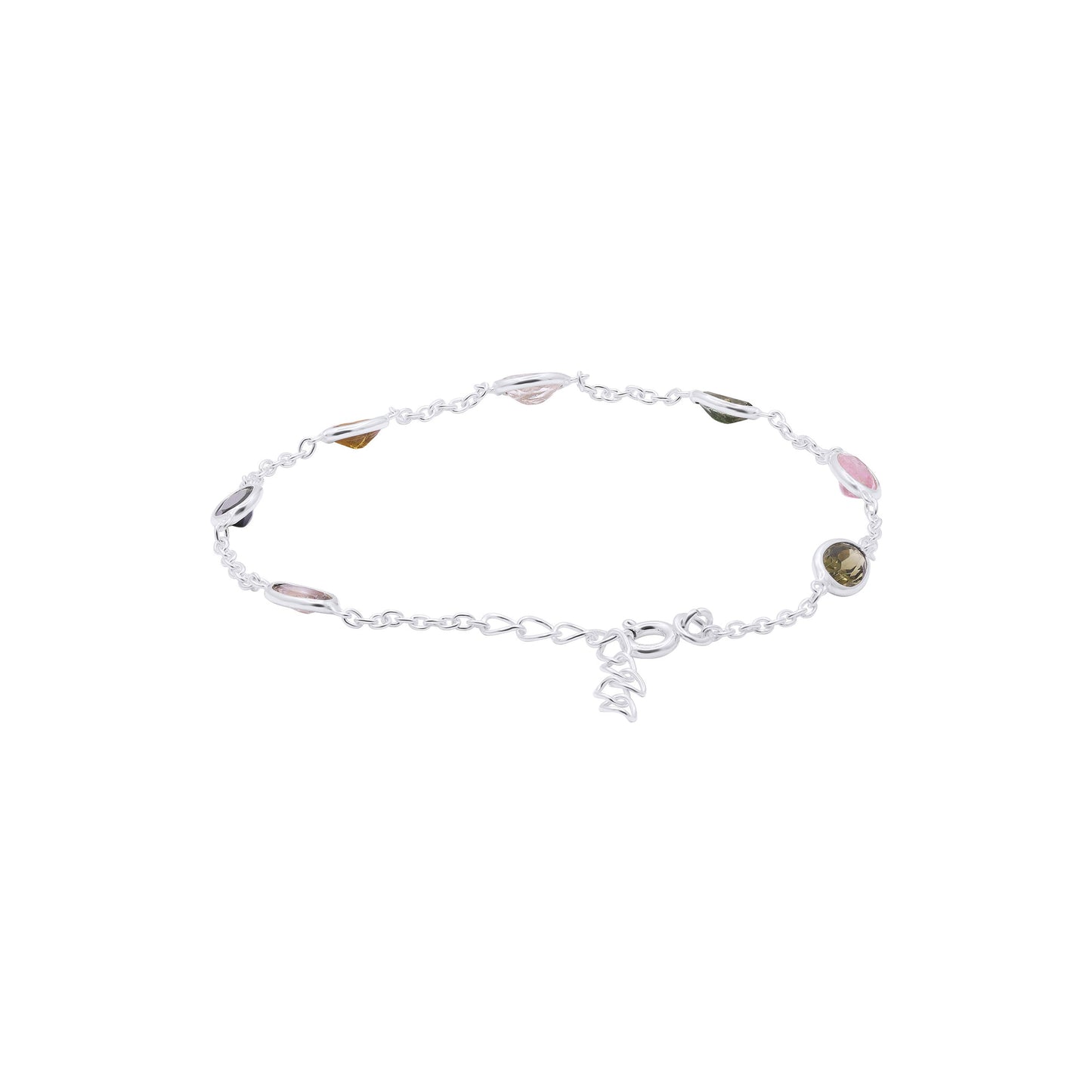 Rainbow Linked Tourmaline Bracelet in Sterling Silver