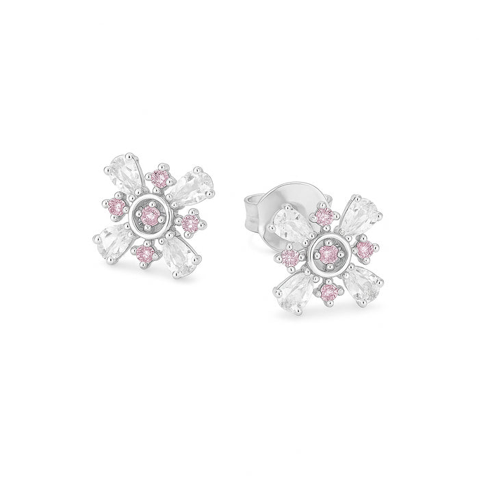 White Topaz & Pink Tourmaline Lotus Studs