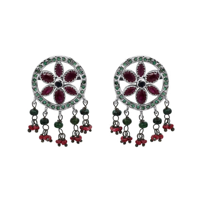 Floral Bloom Emerald and Ruby Drop Earrings