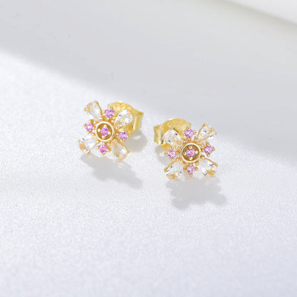 White Topaz & Pink Tourmaline Lotus Studs