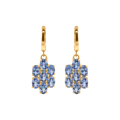 Seven Oval Shaped Blue Sapphire Gemstone Dangle Earrings