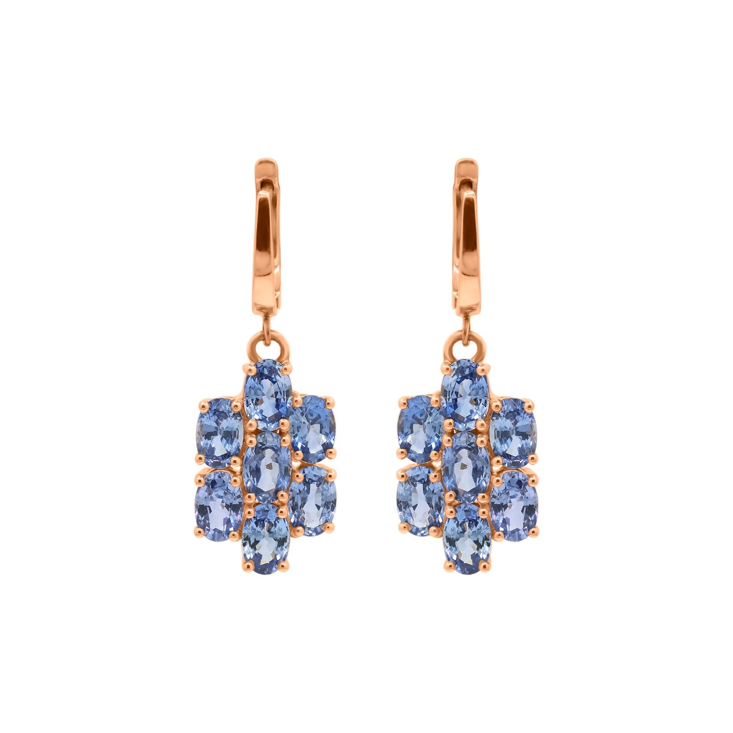 Seven Oval Shaped Blue Sapphire Gemstone Dangle Earrings