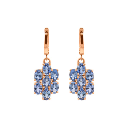 Seven Oval Shaped Blue Sapphire Gemstone Dangle Earrings