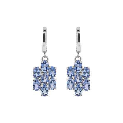 Seven Oval Shaped Blue Sapphire Gemstone Dangle Earrings