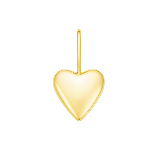 Gold solid heart charm pendant on a white background