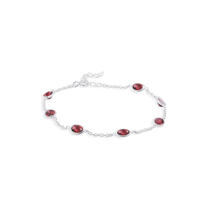 Glamour Linked Garnet Gemstone Bracelet in Sterling Silver