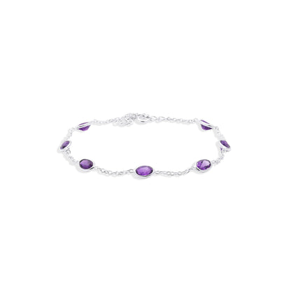 Majestic Linked Amethyst Gemstone Bracelet in Sterling Silver