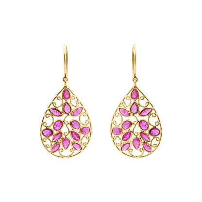 Precious Floral Motif Ruby Drop Dangle Earrings