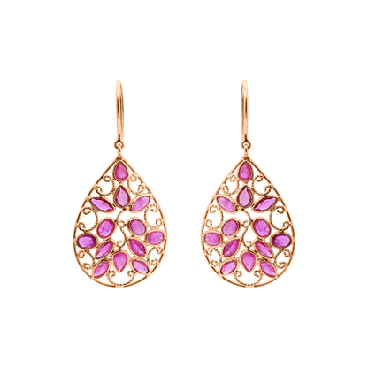Precious Floral Motif Ruby Drop Dangle Earrings