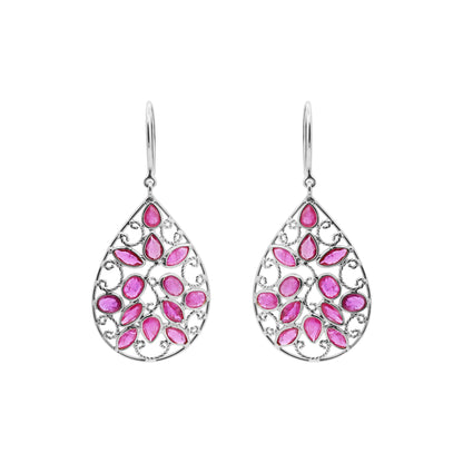 Precious Floral Motif Ruby Drop Dangle Earrings